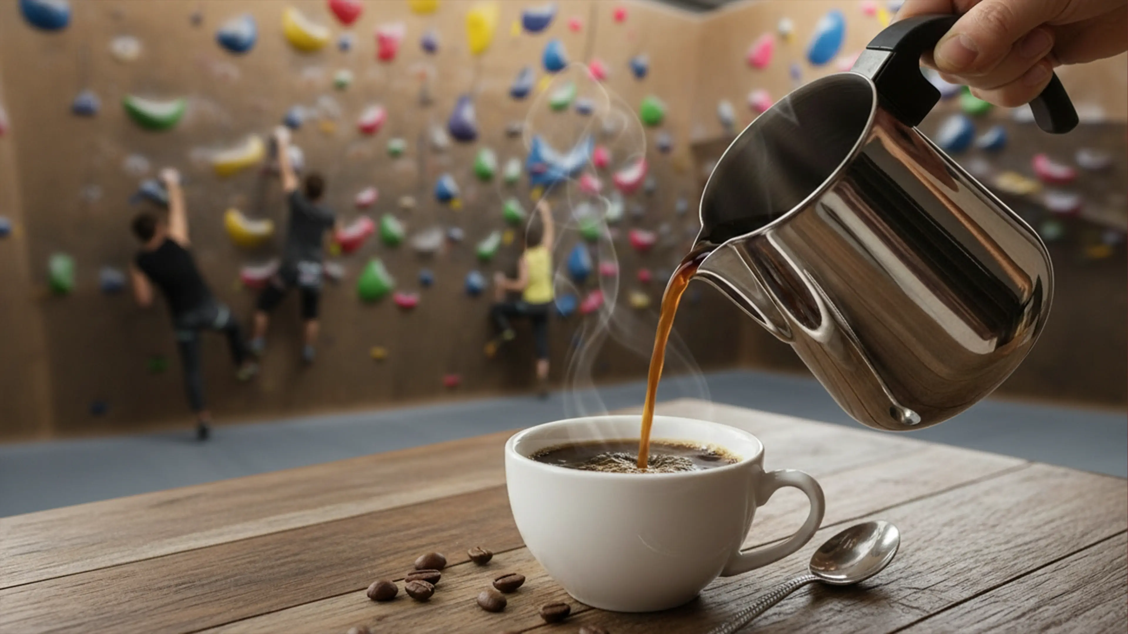 コーヒー注ぐイメージ（ボルダリング）