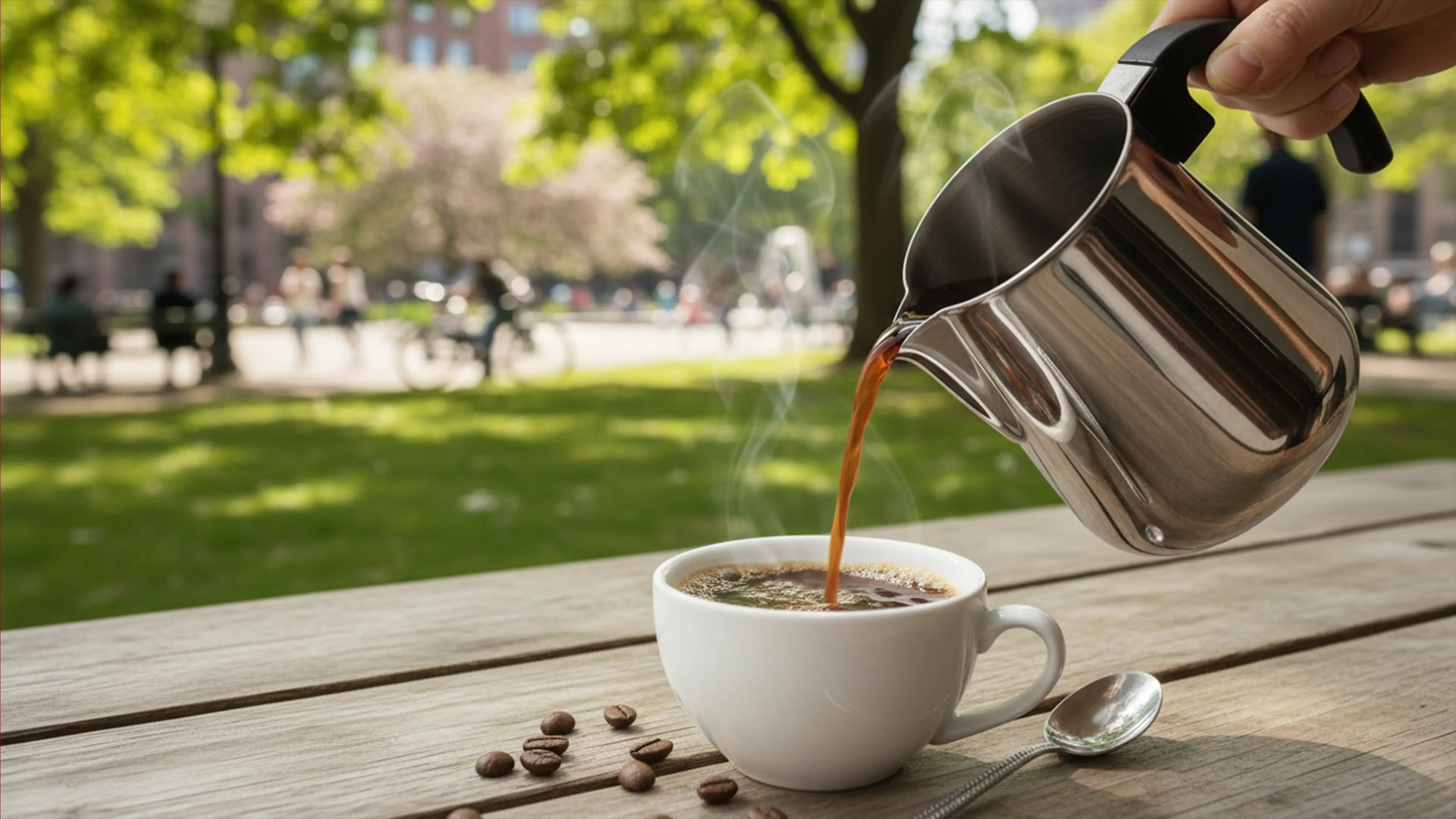 コーヒー注ぐイメージ（公園）